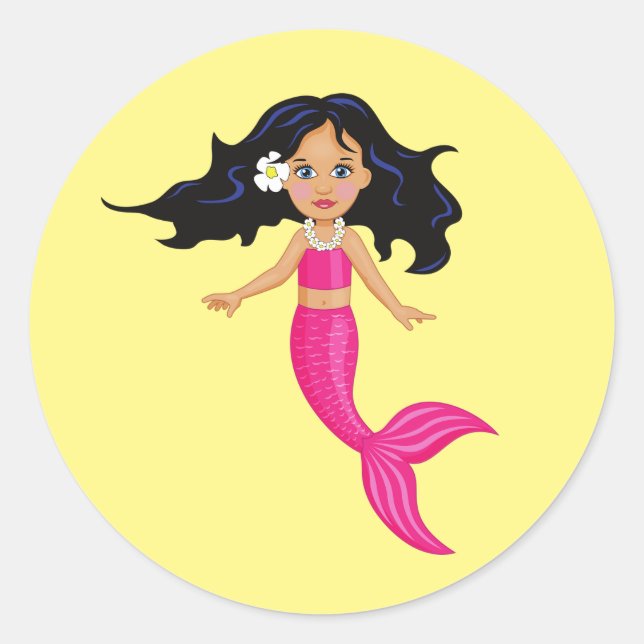 Rosa-Mermaid-Girl Runder Aufkleber (Vorderseite)