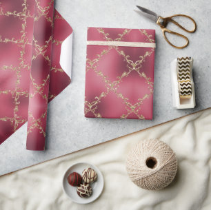 Rosa Metallic Gold Glitter Damast Geschenkpapier