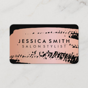 Rosa Metallische Rose Gold und Black Brush Square  Visitenkarte