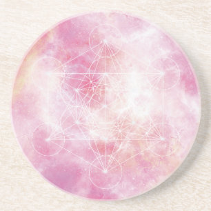 Rosa Metatron-Würfel Heilige Geometrie Getränkeuntersetzer