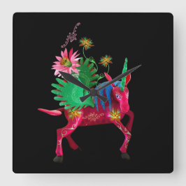 Rosa mexikanische Alebrije Holzkastenschild Quadratische Wanduhr