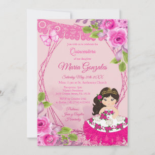 Rosa mexikanische Charra Quinceanera Einladung