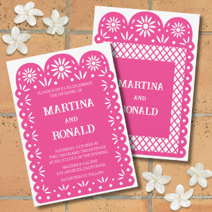 Rosa, mexikanische Papel-Picado-Hochzeit Ankündigung