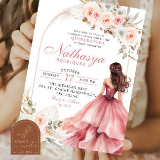 Rosa mexikanische Prinzessin Quinceanera Einladung
