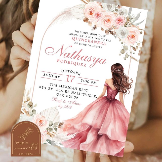 Rosa mexikanische Prinzessin Quinceanera Einladung (Von Creator hochgeladen)