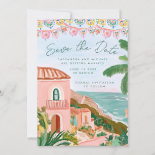 Rosa mexikanische Strandstadt Ziel Hochzeit Save The Date