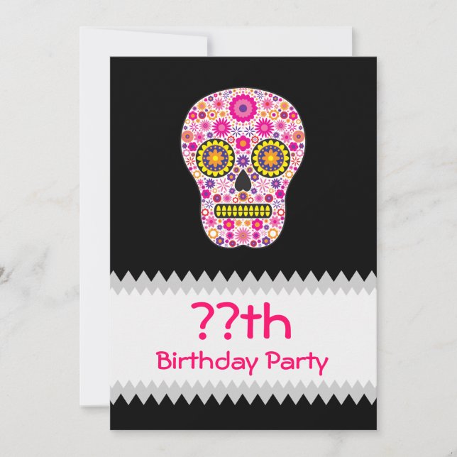 Rosa mexikanischer Zucker Schädel Geburtstag Einladung (Vorderseite)