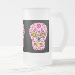 Rosa mexikanisches Zuckerschädel-Glas Mattglas Bierglas