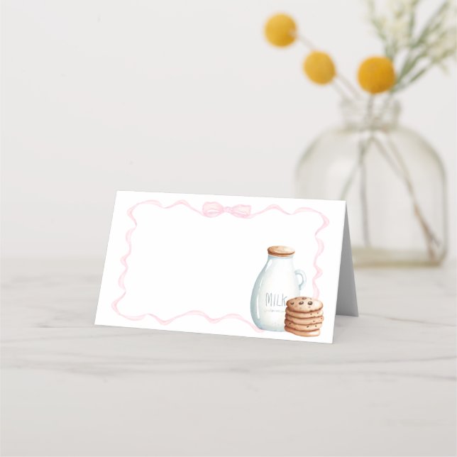 Rosa Milch und Cookies Kinderdusche Platzkarte (Vorderseite)