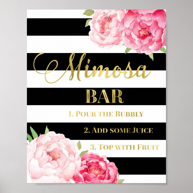 Rosa Mimosa Bar signieren Goldschwarze Streifen Poster (Vorne)