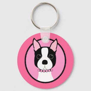 Rosa Miniatur Boston Terrier Schlüsselanhänger