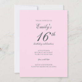 Rosa Minimalistisch 16. Geburtstagsparty Einladung