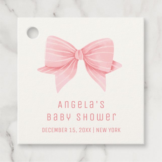 Rosa Minimalistisch Bow Krawatte Babydusche Geschenkanhänger (Vorderseite)