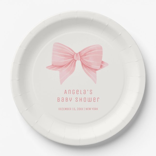 Rosa Minimalistisch Bow Krawatte Babydusche Pappteller (Vorderseite)