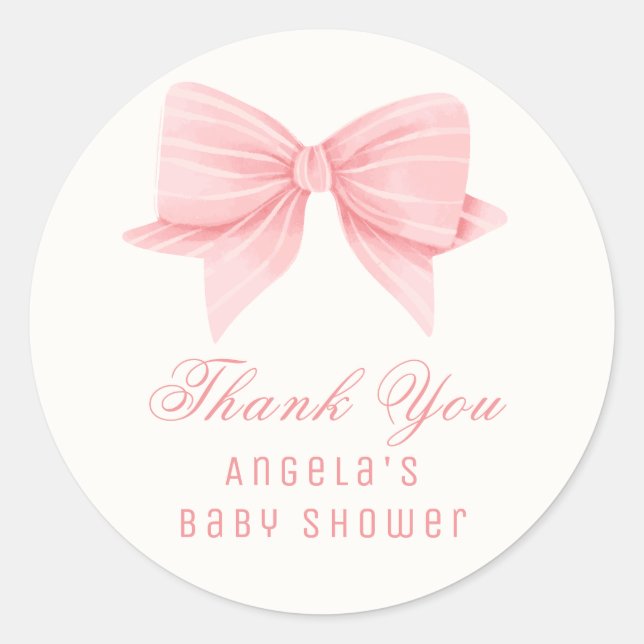 Rosa Minimalistisch Bow Krawatte Babydusche Runder Aufkleber (Vorderseite)