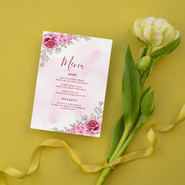 Rosa Minimalistische Blumenhochzeit Menükarte