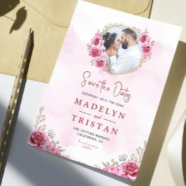 Rosa Minimalistische Blumenhochzeit Save The Date