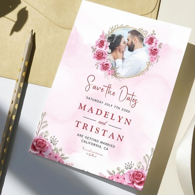 Rosa Minimalistische Blumenhochzeit Save The Date (Von Creator hochgeladen)