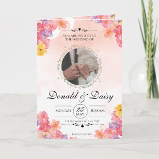 Rosa minimalistische florale Hochzeitseinladungska Karte