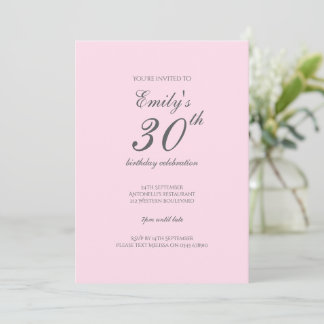 Rosa minimalistische Geburtstagseinladung zum 30. Einladung