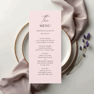 Rosa Minimalistische Hochzeitsmenü Elegant Menükarte