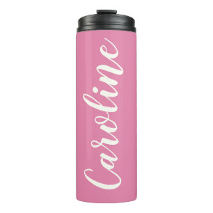 Rosa minimalistische Kalligrafie personalisierter Thermosbecher