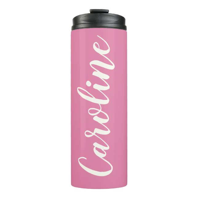 Rosa Minimalistische Kalligraphie Personalisierter Thermosbecher (Vorderseite)
