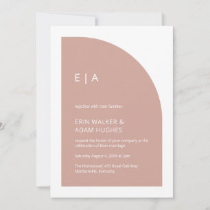 Rosa Minimalistische Monogramm-Halbmarsch Hochzeit Einladung