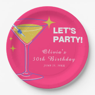 Rosa minimalistischer Cocktail 30. Geburtstag Papi Pappteller