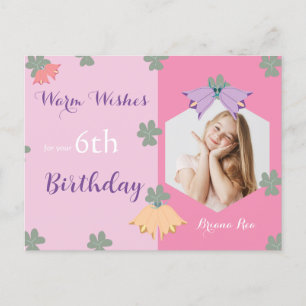 Rosa Minimalistisches Foto am Geburtstag Postkarte