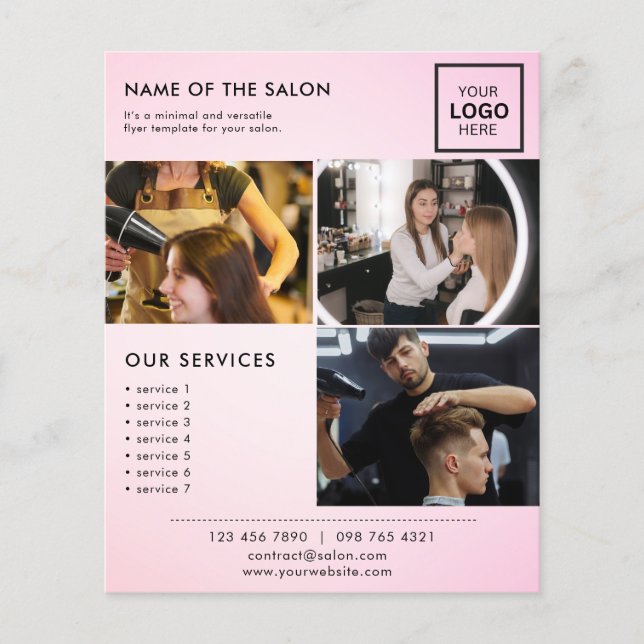 Rosa Minimalistisches Marketing Flyer für Salon (Vorne)