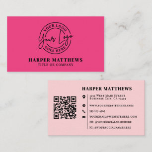 Rosa minimalistisches modernes Logo QR-Code Visite Visitenkarte