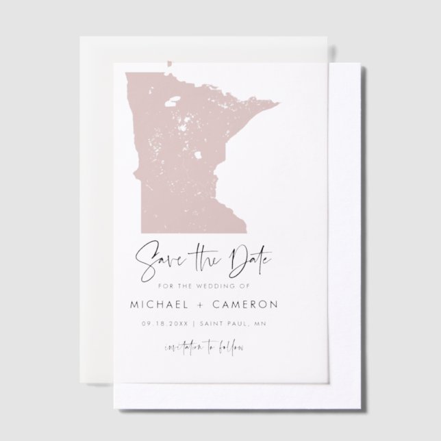 Rosa Minnesota Karte Save the Date Minimalistisch (Versetzt)