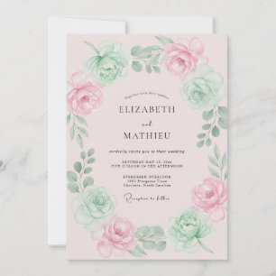 Rosa Mint Elegante Florale Hochzeit Einladung