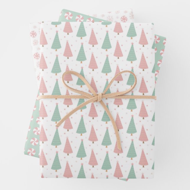 Rosa/Mint Feiertags-Geschenkpapierbögen Geschenkpapier Set (Beispiel)
