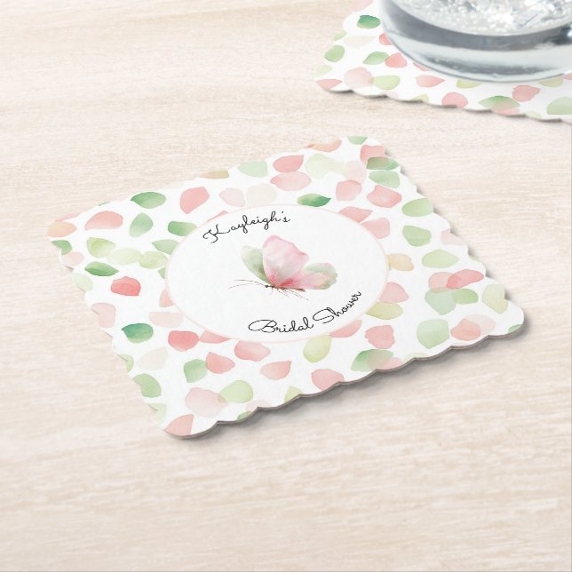 Rosa Mint Grün Floral Schmetterling Brautparty  Untersetzer (angewinkelt)