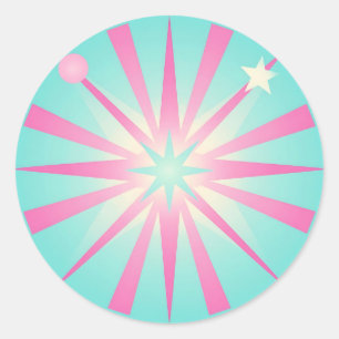 Rosa Mint Retro Starburst Glow Runder Aufkleber
