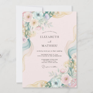 Rosa Mint Wasserfarben-Hochzeit Einladung