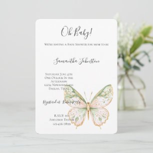 Rosa Mintgrün Gold Schmetterling Baby Shower Einladung