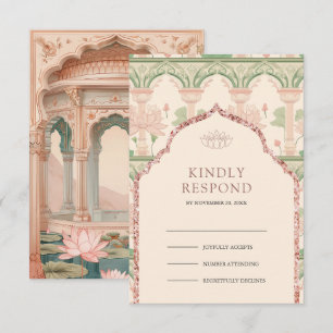 Rosa Mintgrün Lotusgarten Indische Hochzeit RSVP Karte