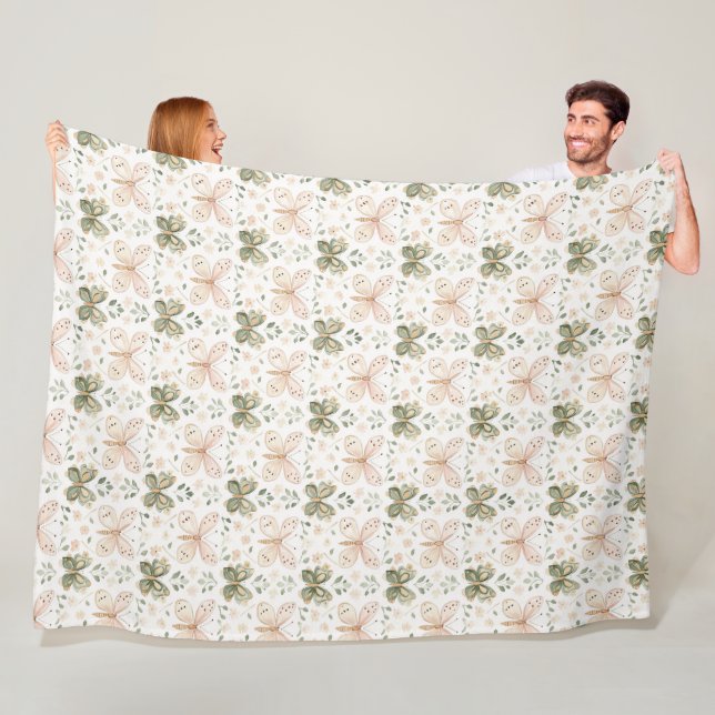 Rosa Mintgrüne Schmetterlinge  Fleecedecke (Beispiel)
