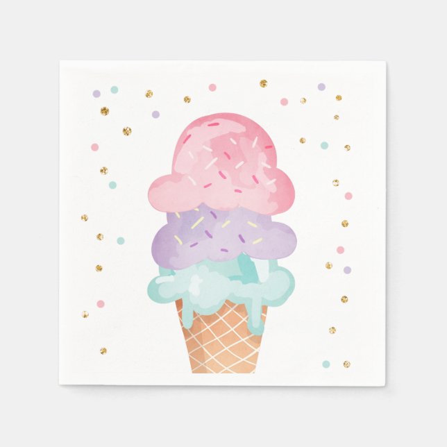 Rosa Minze Ice Creme Cone Confetti Papier Napkins Serviette (Vorderseite)