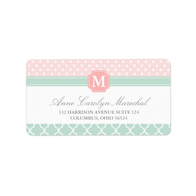 Rosa Minze | Polka Dots Marokkanisch | MIT MONOGRA Adressaufkleber (Vorne)