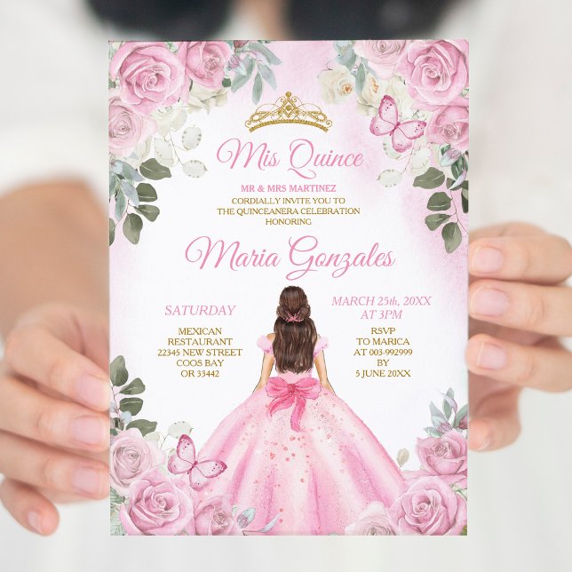 Rosa Mis Quince 15 Anos Butterfly Goldkrone Einladung (Von Creator hochgeladen)