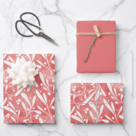 Rosa Mistletoe Geschenkwrap Flachblatt Set 3 Geschenkpapier Set