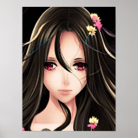 Rosa Mit Augen Brünetter Anime-Girl-Cartoon