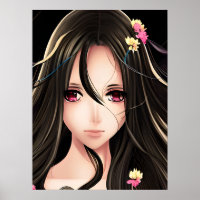 Rosa Mit Augen Brünetter Anime-Girl-Cartoon