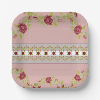 Rosa mit Blumenmuster Pappteller
