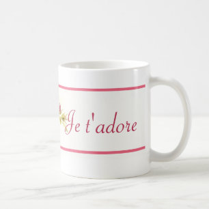 Rosa mit BlumenTasse "Je t'adore" 11 Unze Kaffeetasse