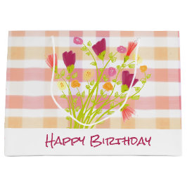 Rosa mit Burgund-Floral Große Geschenktüte